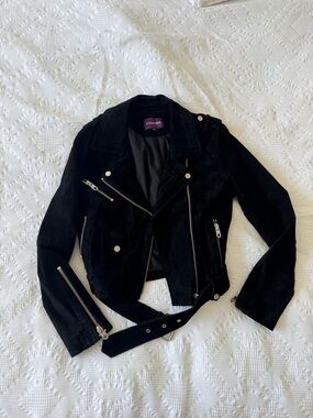 Vigoss Black Suede Asymmetrical Moto Jacket